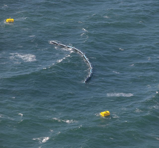 Aerial photograph of the prototype on a choppy sea early August 2016