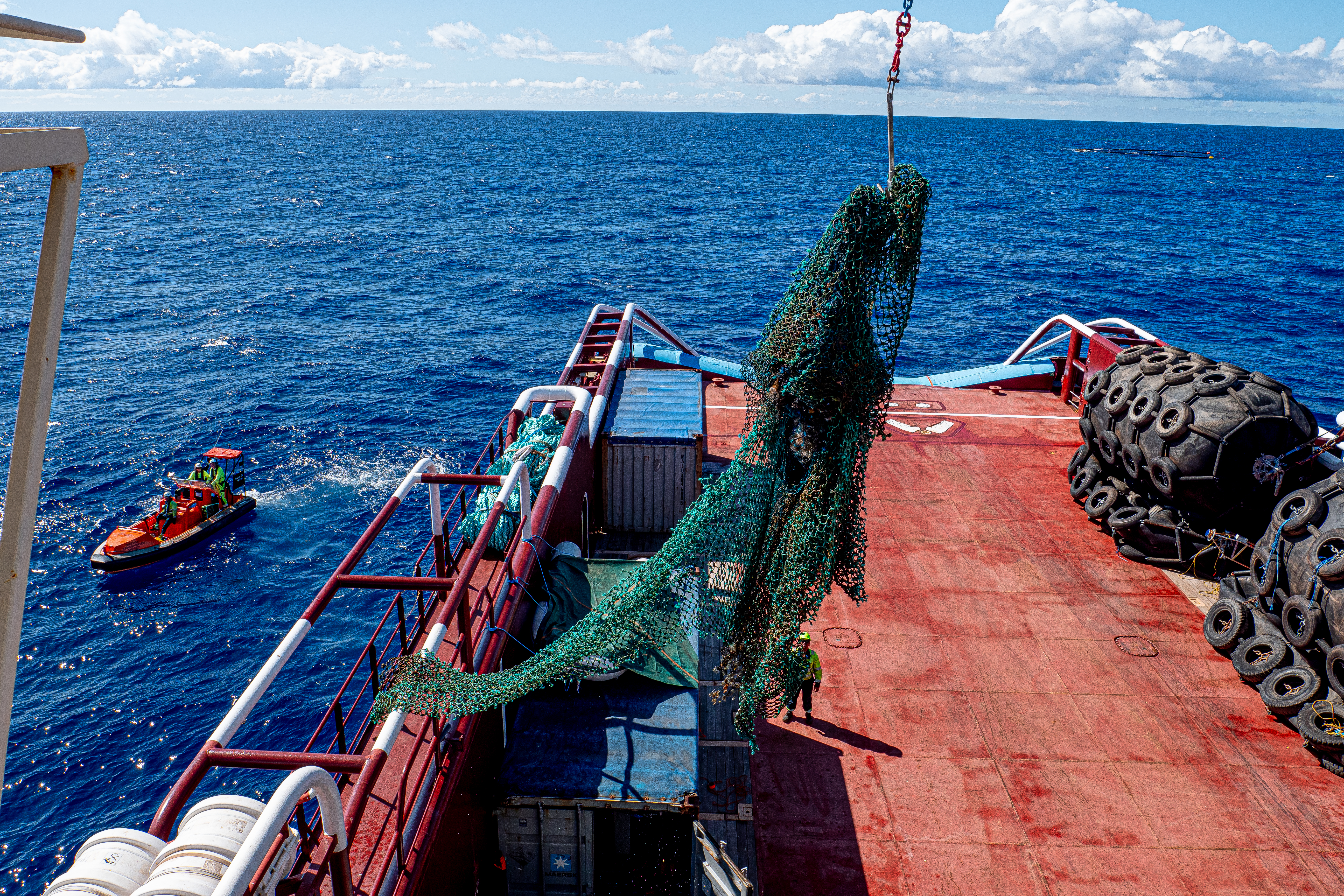 Ghost net lifted onboard the vessel in the Great Pacific Garbage Patch, during the System 001/B mission 2019