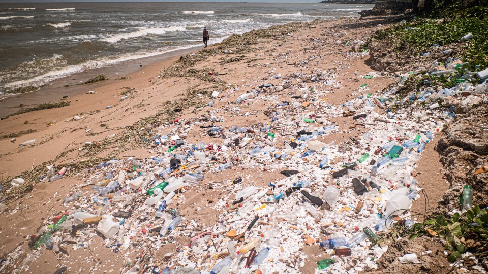 Plastic pollution on a beach in Santo Domingo, Dominican Republic