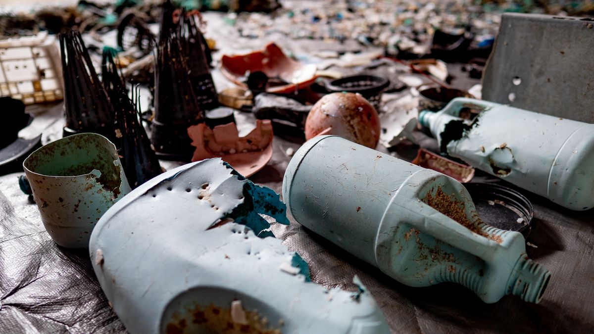 Plastic catch being sorted onboard the vessel in the Great Pacific Garbage Patch, during the System 001/B mission 2019