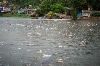 Plastic pollution pervading the Ozama River, Dominican Republic