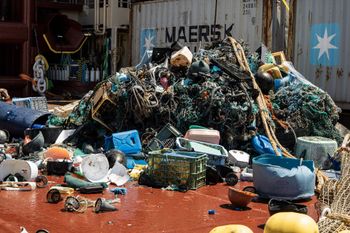 Plastic pollution, including fishing nets from the ocean
