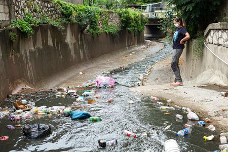 Plastic pollution in a river in Jamaica