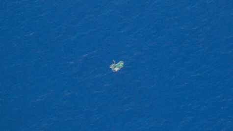 Aerial view of a ghost net in the Great Pacific Garbage Patch