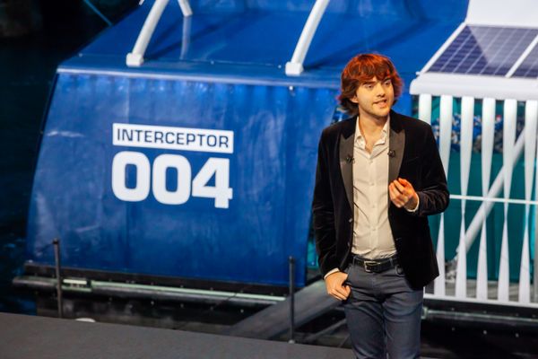 \Rotterdam, October 26, 2019 - The Ocean Cleanup unveils the Interceptor, the first scalable river cleanup technology. Boyan Slat, CEO and founder on stage.