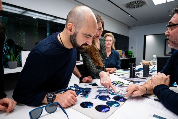The Ocean Cleanup team developing the sunglasses with Safilo