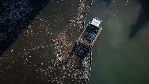 Trash accumulation near the Interceptor Tender in Kingston Harbour, Jamaica