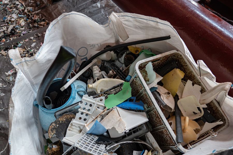 Plastic caught during the System 001/B mission. Plastic breaks down into smaller and smaller pieces by the forces of the ocean, creating microplastics.