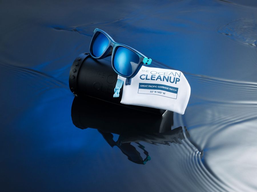 The Ocean Cleanup sunglasses with case and pouch, made with recycled materials