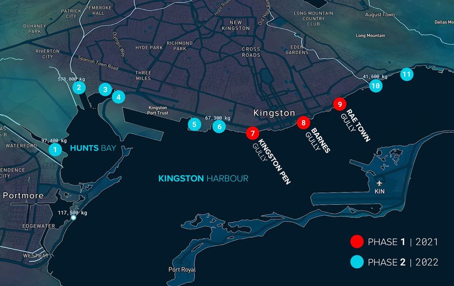 Location of the eleven gullies we will address in Kingston, Jamaica