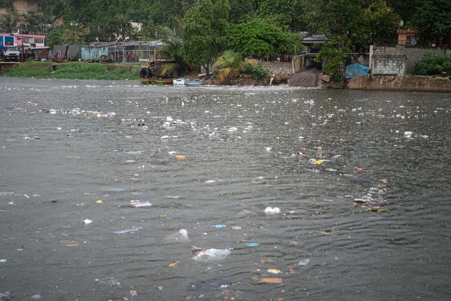 Plastics in a river in the Dominican Republic