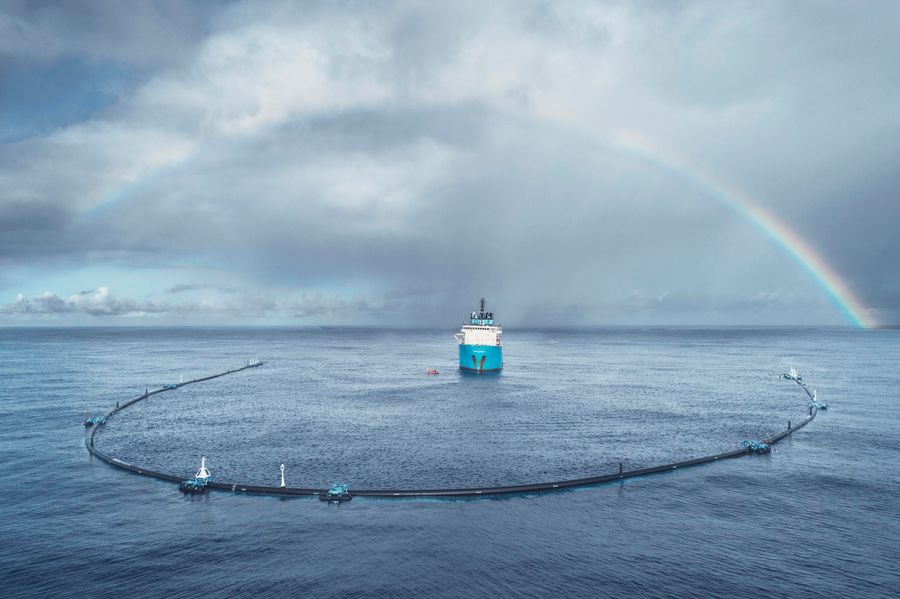 The Ocean Cleanup's first cleanup system, deployed in fall 2018