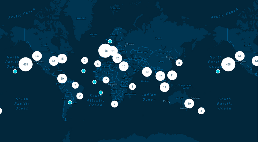 Dashboard showing citizen scientists all around the world