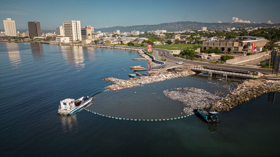 The Interceptor Barrier at work in Kingston Harbour, Jamaica