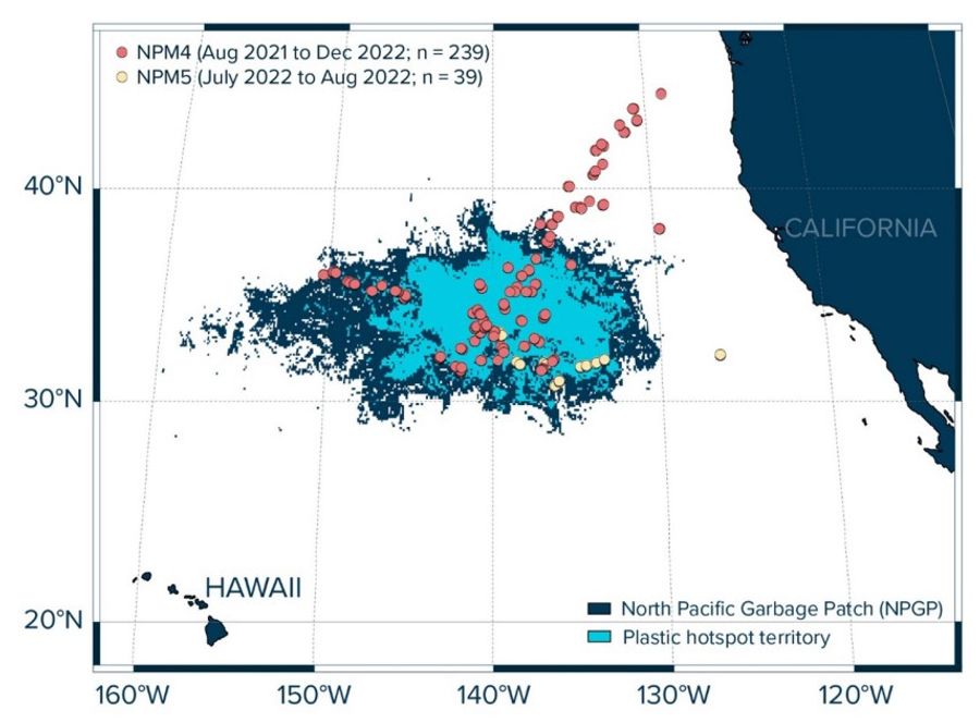 Manta trawl locations inside and outside the Great Pacific Garbage Patch