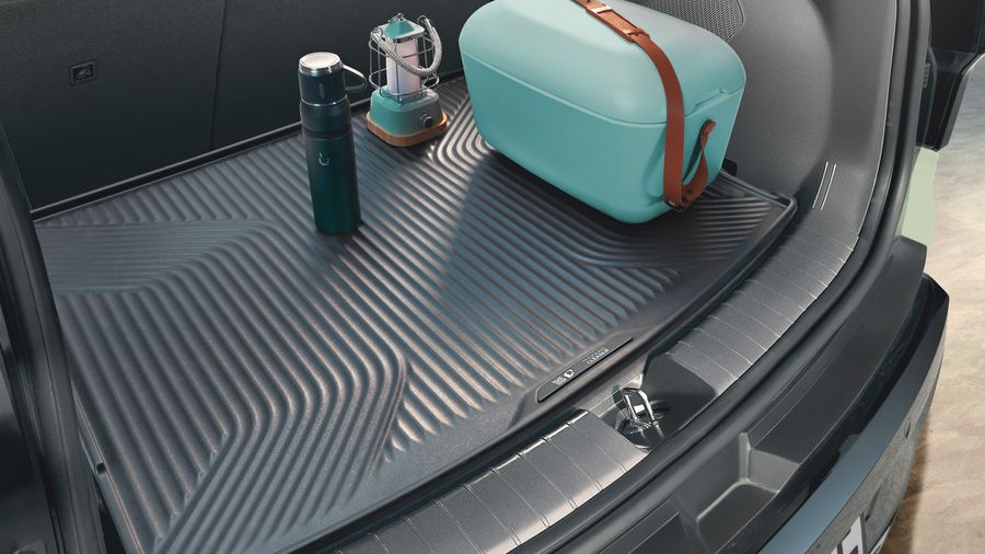 The Kia EV3 trunk liner made using ocean plastic from the Great Pacific Garbage Patch