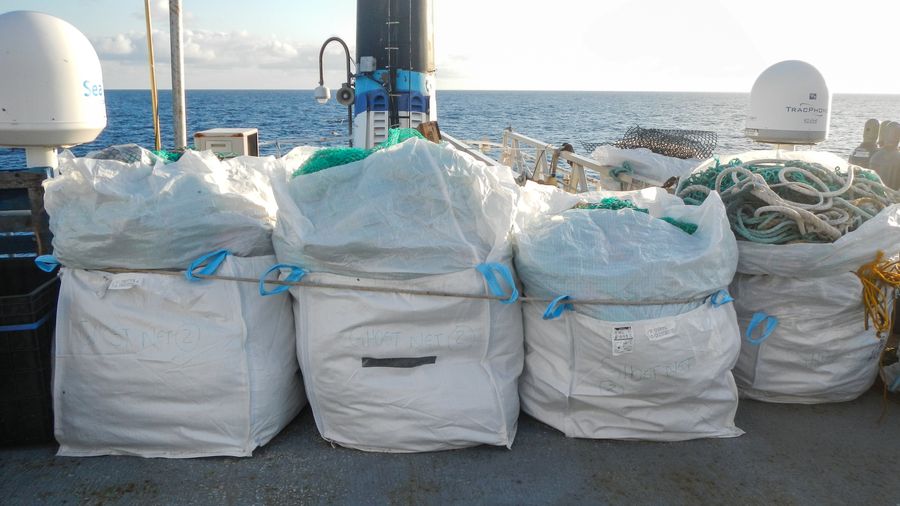 Large debris stored on the deck of the Mega Expedition mothership, 2015.