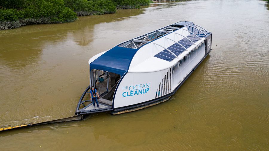 Boyan Slat on board Interceptor 002 in Klang River, Malaysia