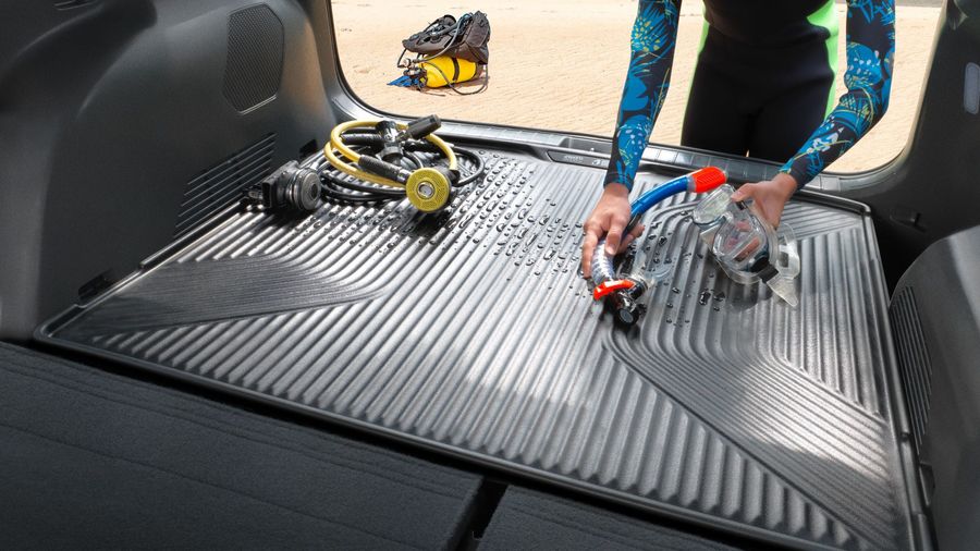 The Kia EV3 trunk liner made using ocean plastic from the Great Pacific Garbage Patch